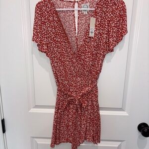 Blue Rain Red and White Floral Dress